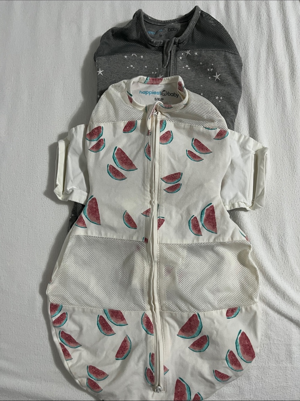 Happiest Baby Sleep Sack Set in White and Gray & Watermelon Print